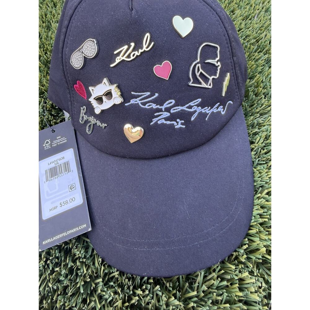 KARL LAGERFELD Silhouette Hat Signature Logo, Pin, Embroidery Adjustable NEW!